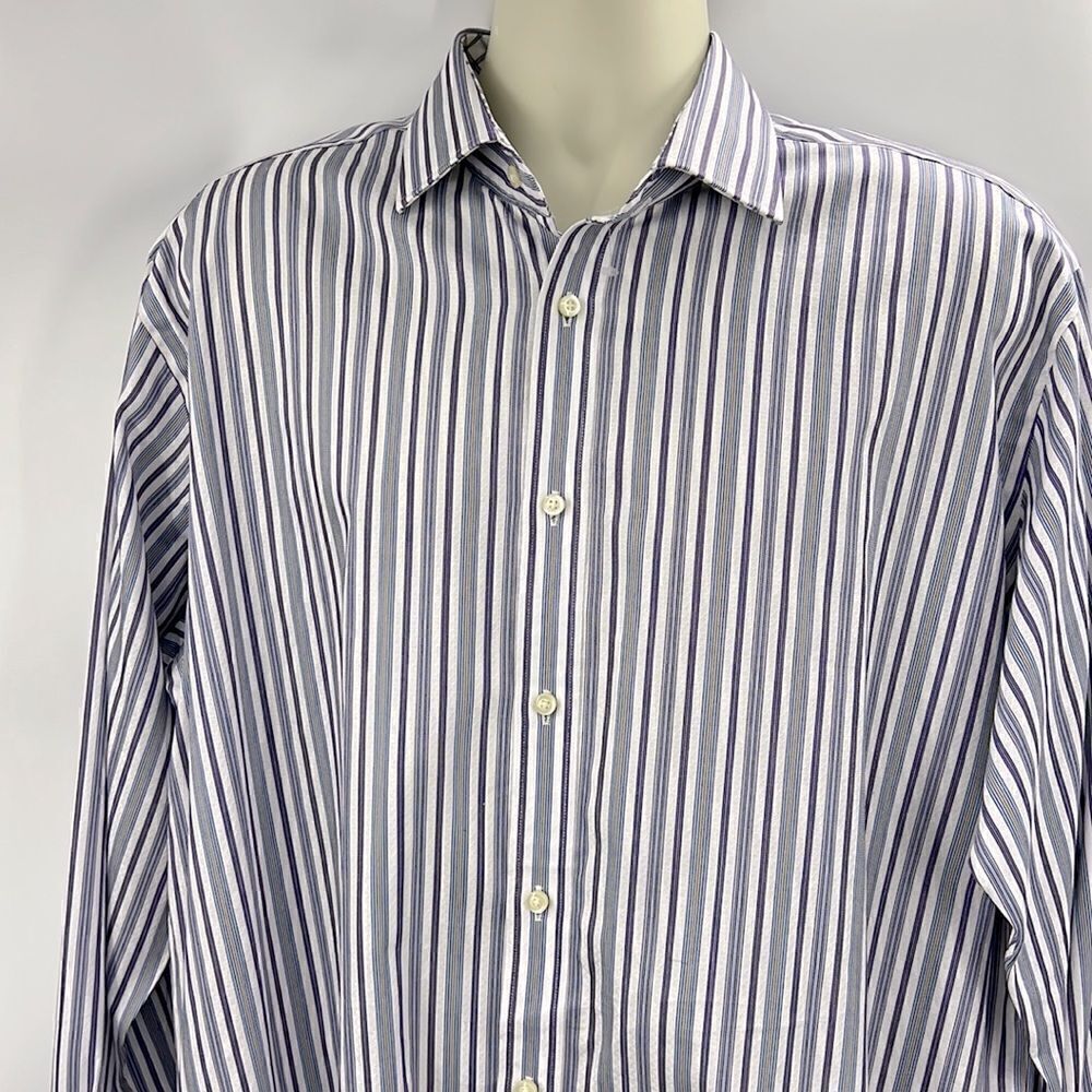 Thomas Dean long sleeve striped cotton dress shirt XL